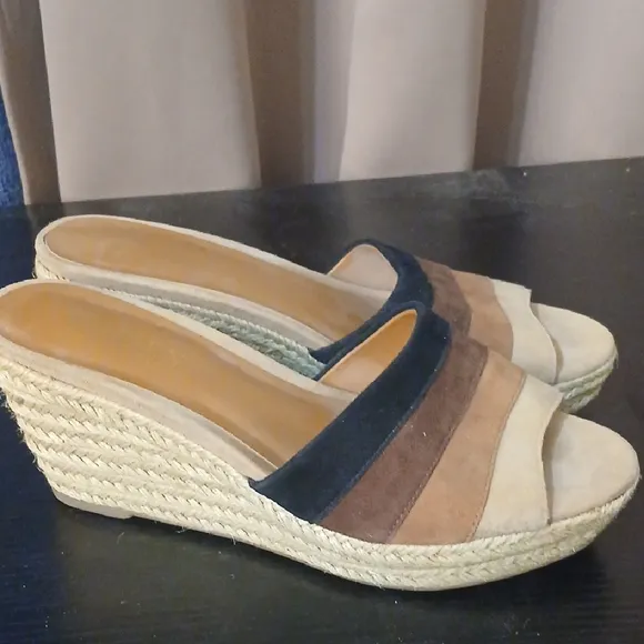 &quot;Open to Offers&quot; Ralph Lauren Black and Brown Wedge Sandals with Espadrille Heel