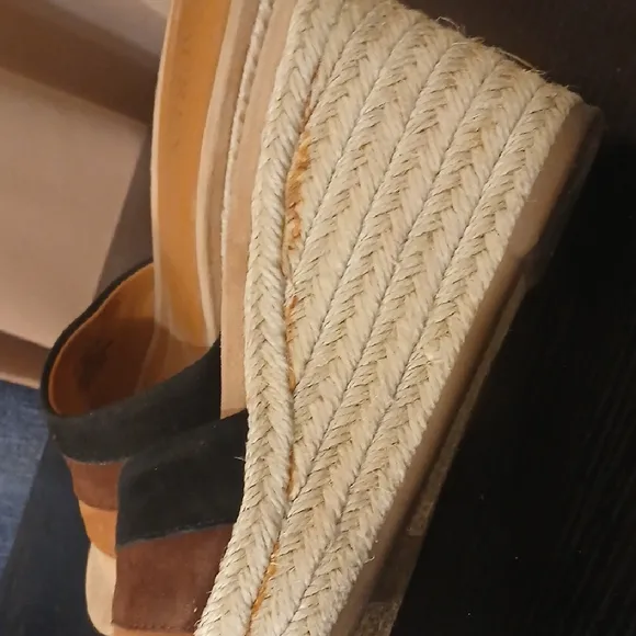 &quot;Open to Offers&quot; Ralph Lauren Black and Brown Wedge Sandals with Espadrille Heel