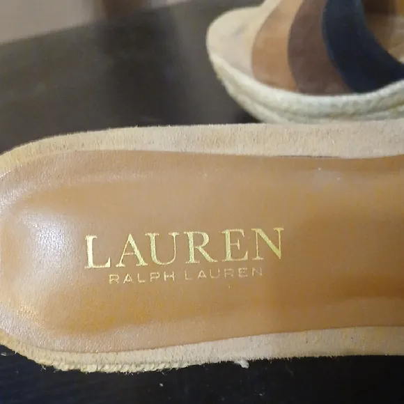 &quot;Open to Offers&quot; Ralph Lauren Black and Brown Wedge Sandals with Espadrille Heel