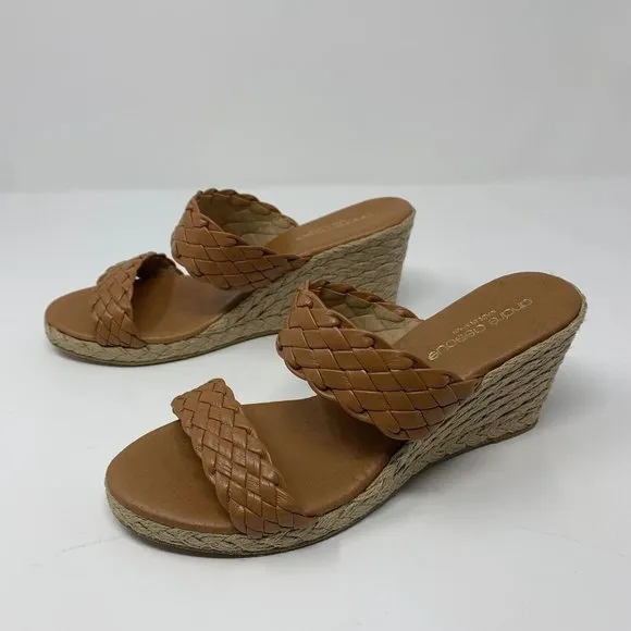 André Assous Aria Espadrille Wedge Sandals Women's 8.5‎ Brown Woven Leather 0443