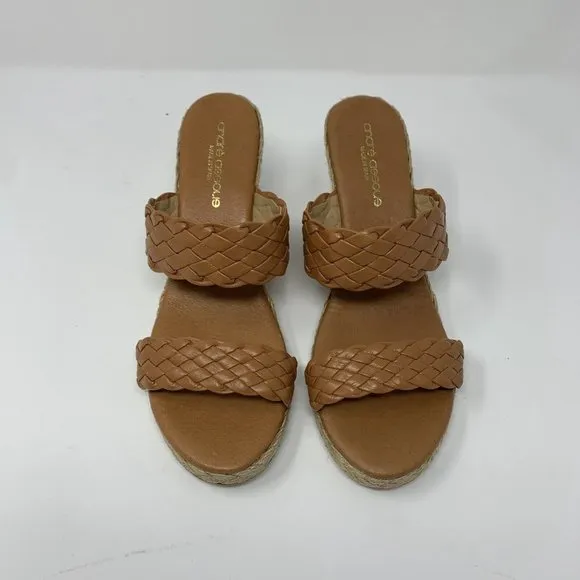 André Assous Aria Espadrille Wedge Sandals Women's 8.5‎ Brown Woven Leather 0443