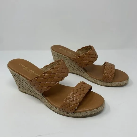 André Assous Aria Espadrille Wedge Sandals Women's 8.5‎ Brown Woven Leather 0443
