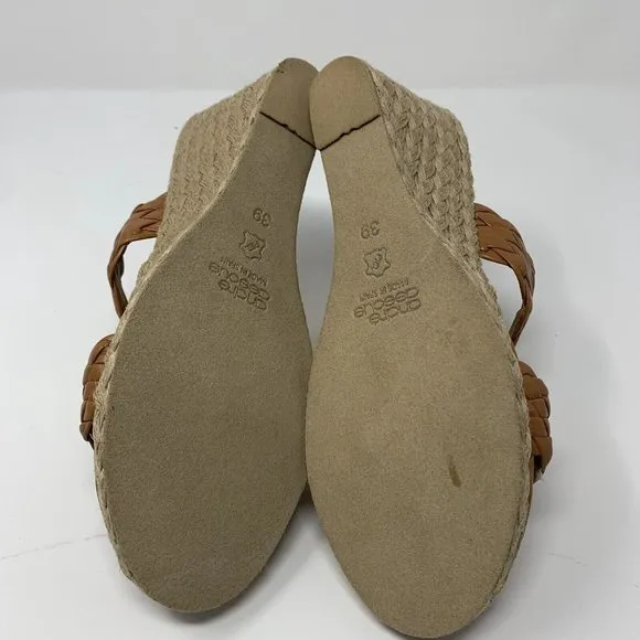 André Assous Aria Espadrille Wedge Sandals Women's 8.5‎ Brown Woven Leather 0443