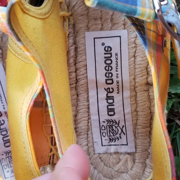 Andre Assous Espadrille Plaid Hand Made Sandals Size 8 Women's