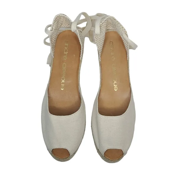 Andre Assous Peep Toe Lace Up Espadrille Wedge Sandals Size 8.5 NWOB