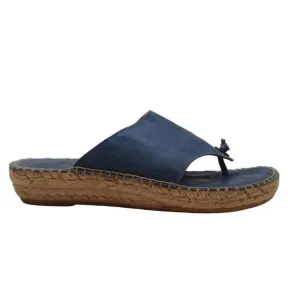 Andre Assous Women's Thong Espadrille Wedge Blue Leather Open Toe Sandals 8.5