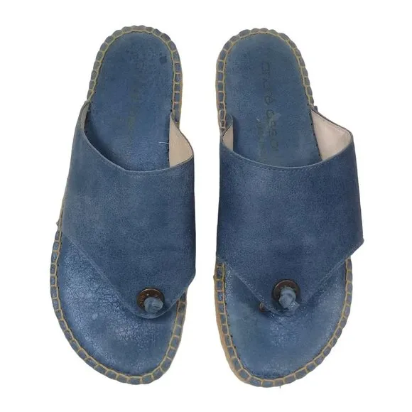 Andre Assous Women's Thong Espadrille Wedge Blue Leather Open Toe Sandals 8.5