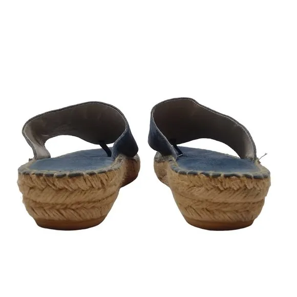Andre Assous Women's Thong Espadrille Wedge Blue Leather Open Toe Sandals 8.5