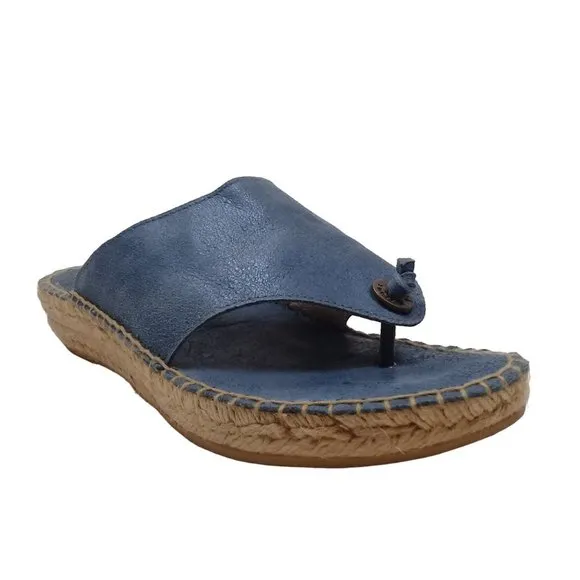 Andre Assous Women's Thong Espadrille Wedge Blue Leather Open Toe Sandals 8.5