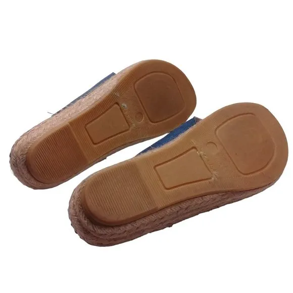 Andre Assous Women's Thong Espadrille Wedge Blue Leather Open Toe Sandals 8.5