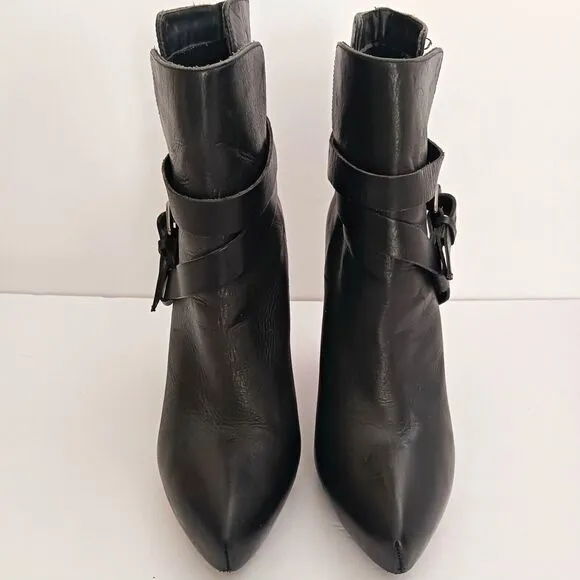 Animale Brazil Blk Leather Platform Ankle Boot Harness Strap High Block Heel  37