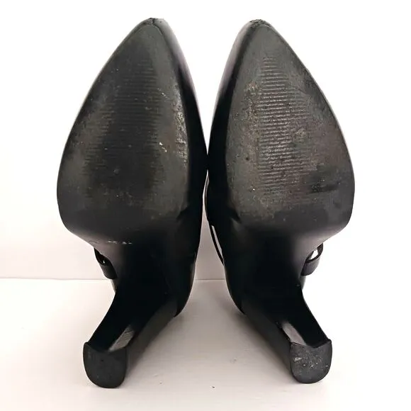 Animale Brazil Blk Leather Platform Ankle Boot Harness Strap High Block Heel  37