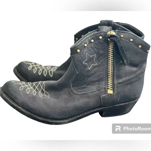 Anine Bing Size 39 8 low cowboy western boots booties black H1