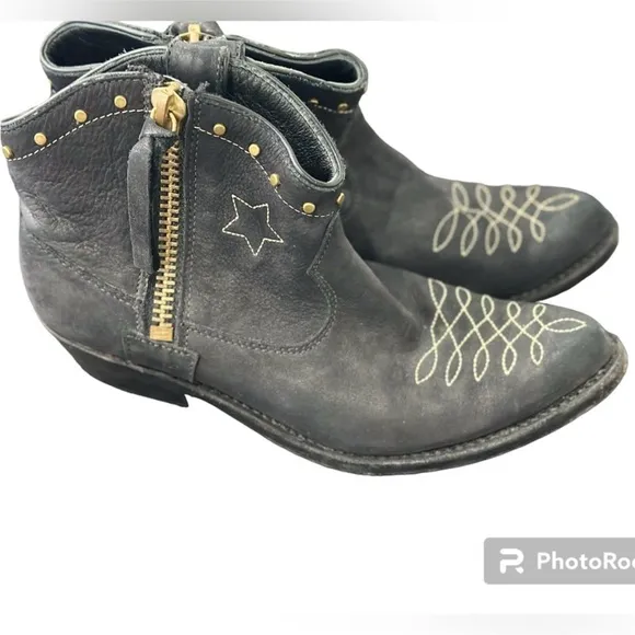 Anine Bing Size 39 8 low cowboy western boots booties black H1