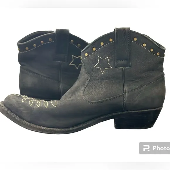 Anine Bing Size 39 8 low cowboy western boots booties black H1
