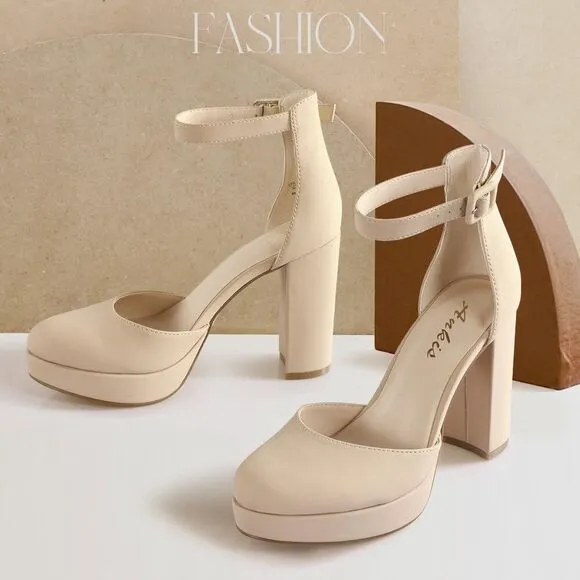 Ankis Black Platform Closed Toe Heels For Women, Womens Heels Closed Round Toe
