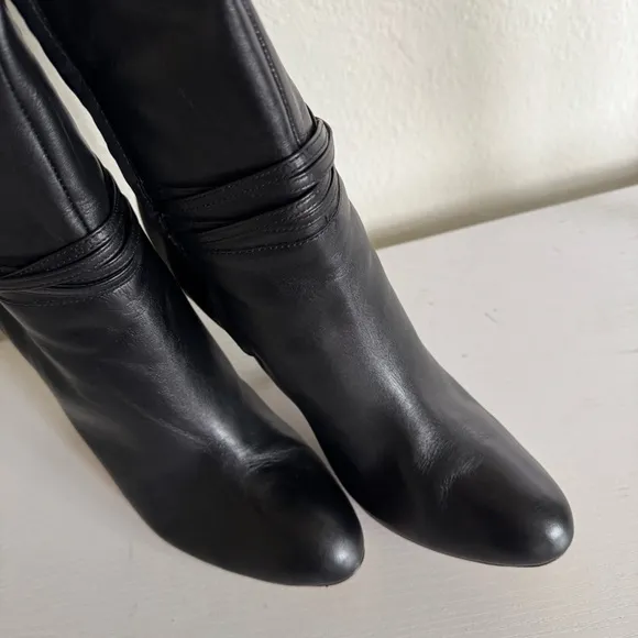 Ann Taylor | Leather Ankle Wrap Cone Heel Knee Boots