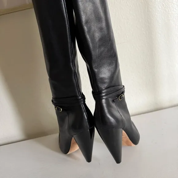 Ann Taylor | Leather Ankle Wrap Cone Heel Knee Boots