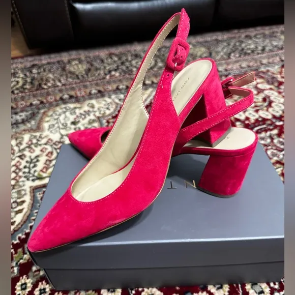 Ann taylor leather block heel sling back shoes, size 7, tts, excellent condition