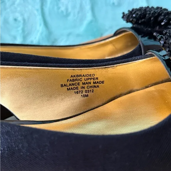 Anne Klein Black Slingback Peep Toe Career Modest Beaded Square Office Heels 10