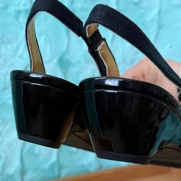 Anne Klein Black Slingback Peep Toe Career Modest Beaded Square Office Heels 10