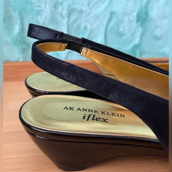 Anne Klein Black Slingback Peep Toe Career Modest Beaded Square Office Heels 10