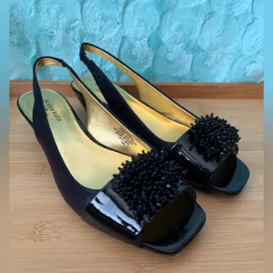 Anne Klein Black Slingback Peep Toe Career Modest Beaded Square Office Heels 10