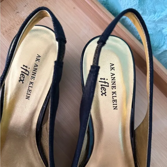 Anne Klein Black Slingback Peep Toe Career Modest Beaded Square Office Heels 10