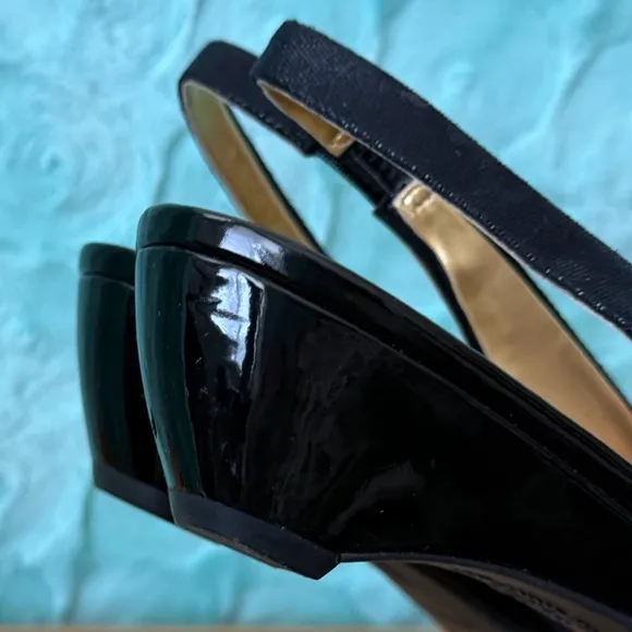 Anne Klein Black Slingback Peep Toe Career Modest Beaded Square Office Heels 10