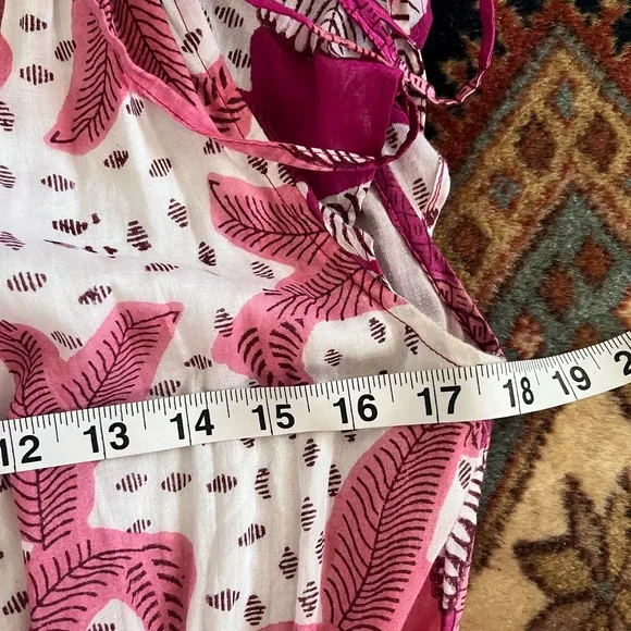 Anthropologie Banjanan pink and white wrap dress maxi cotton tiered ruffle XS