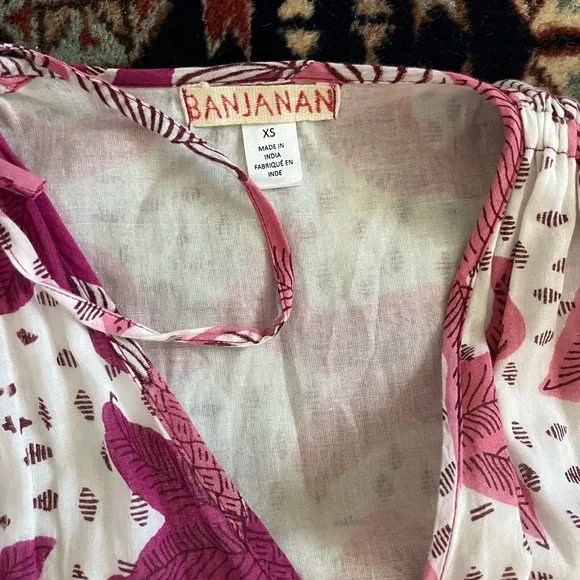 Anthropologie Banjanan pink and white wrap dress maxi cotton tiered ruffle XS