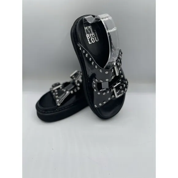 Anthropologie Bibi Lou Platform Sandals Women Black Stud Preppy Size 7 US 38 New
