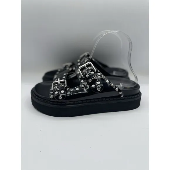 Anthropologie Bibi Lou Platform Sandals Women Black Stud Preppy Size 7 US 38 New