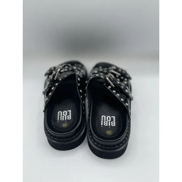 Anthropologie Bibi Lou Platform Sandals Women Black Stud Preppy Size 7 US 38 New