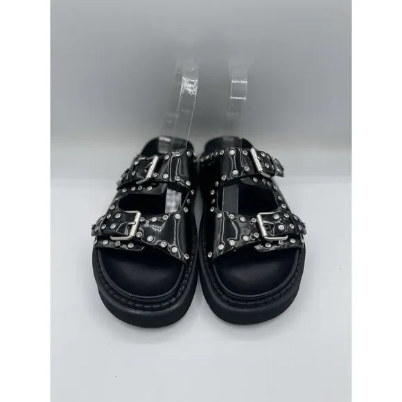 Anthropologie Bibi Lou Platform Sandals Women Black Stud Preppy Size 7 US 38 New