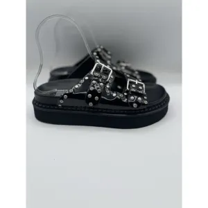 Anthropologie Bibi Lou Platform Sandals Women Black Stud Preppy Size 7 US 38 New