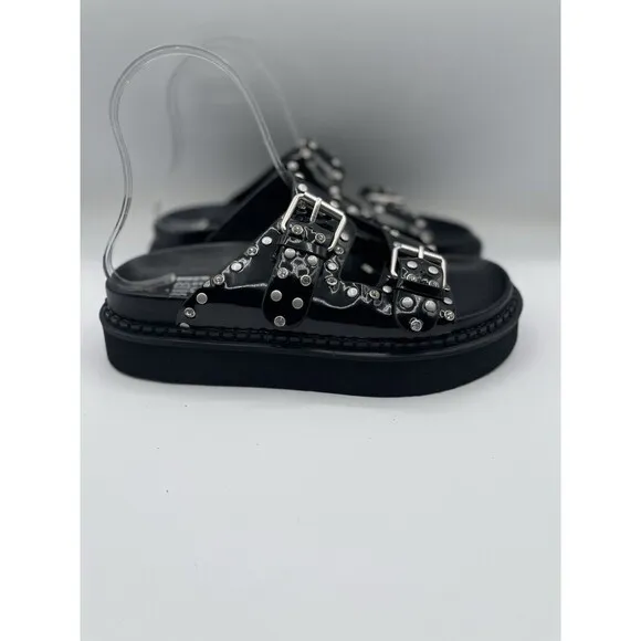 Anthropologie Bibi Lou Platform Sandals Women Black Stud Preppy Size 7 US 38 New