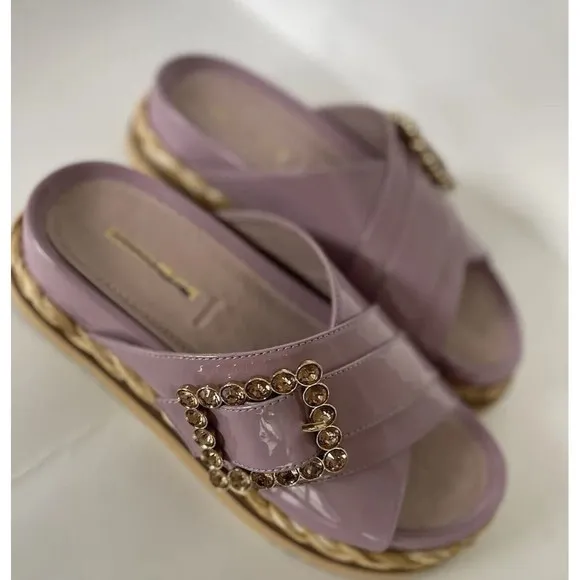 Anthropologie Bruno Premi Cross Strap Platform Buckle Lilac Sandals Sz EU39/US 8