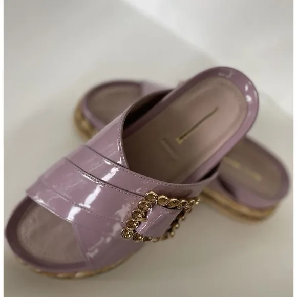 Anthropologie Bruno Premi Cross Strap Platform Buckle Lilac Sandals Sz EU39/US 8