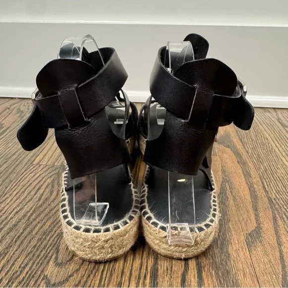 Anthropologie Clio Black Leather Flatform Espadrille Sandals size 39/9