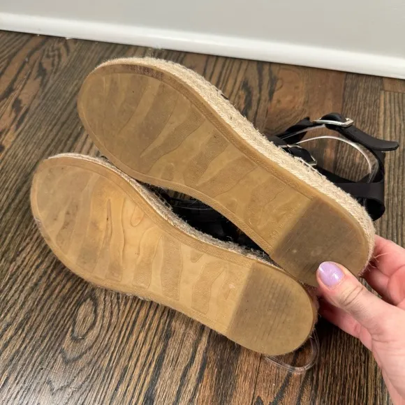 Anthropologie Clio Black Leather Flatform Espadrille Sandals size 39/9