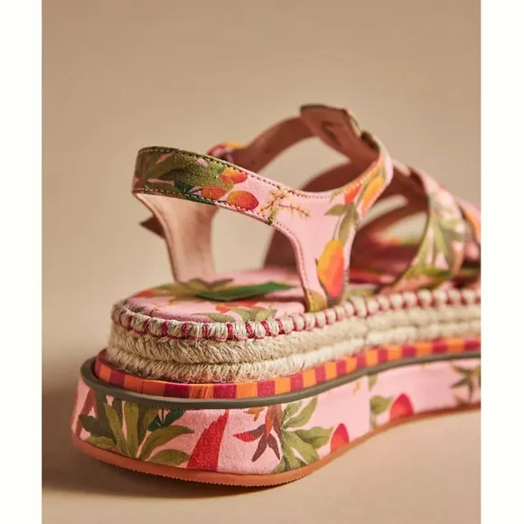 Anthropologie  Farm Rio Mango Trees Espadrille Platform Sandals Size 6