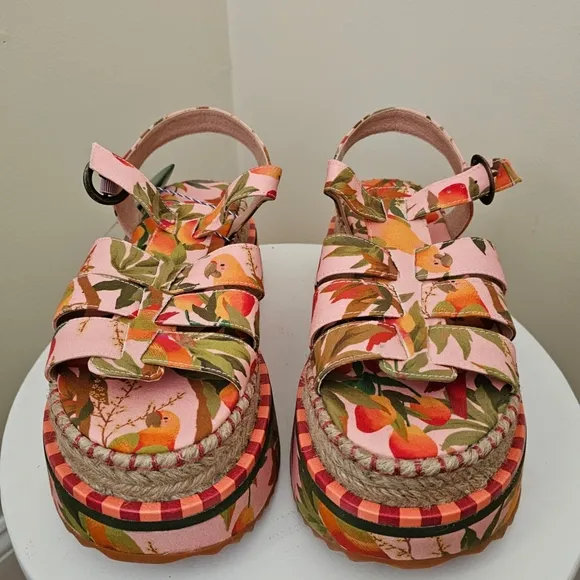 Anthropologie  Farm Rio Mango Trees Espadrille Platform Sandals Size 6
