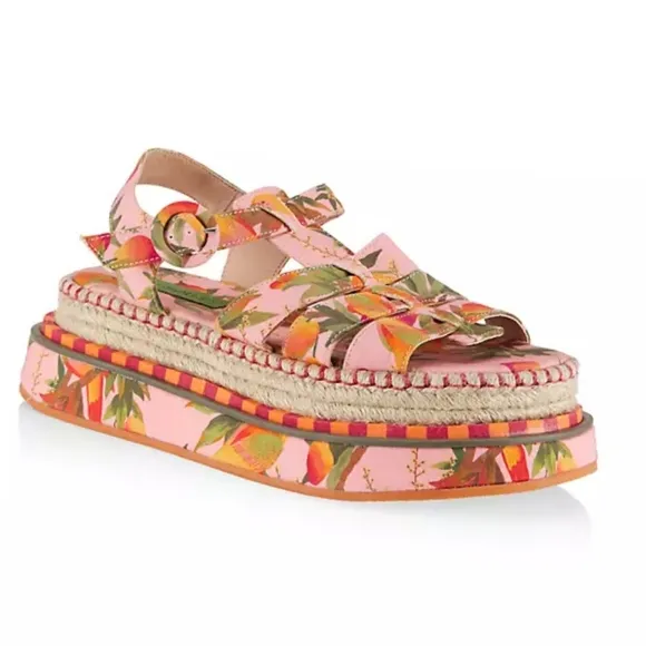 Anthropologie  Farm Rio Mango Trees Espadrille Platform Sandals Size 6
