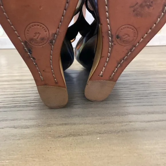 Anthropologie LEIFSDOTTIR Multi Color Curved  Leather Wedge Platform Sandals 37