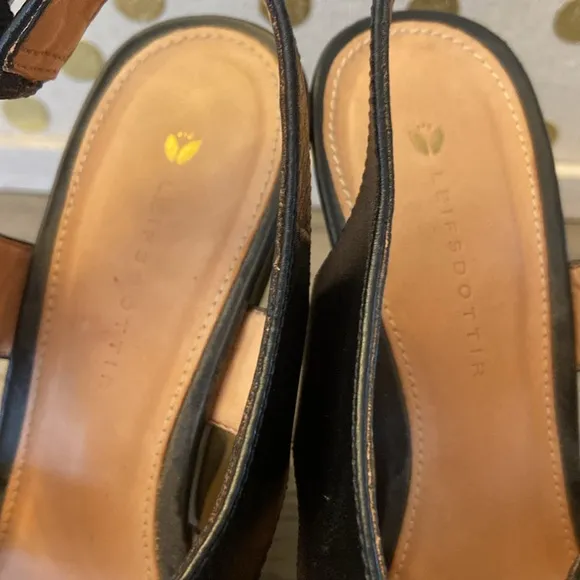 Anthropologie LEIFSDOTTIR Multi Color Curved  Leather Wedge Platform Sandals 37