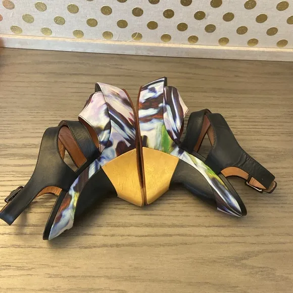 Anthropologie LEIFSDOTTIR Multi Color Curved  Leather Wedge Platform Sandals 37