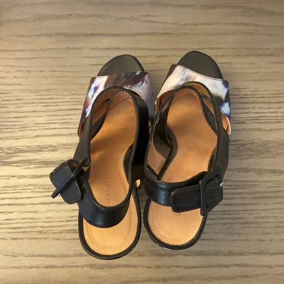Anthropologie LEIFSDOTTIR Multi Color Curved  Leather Wedge Platform Sandals 37