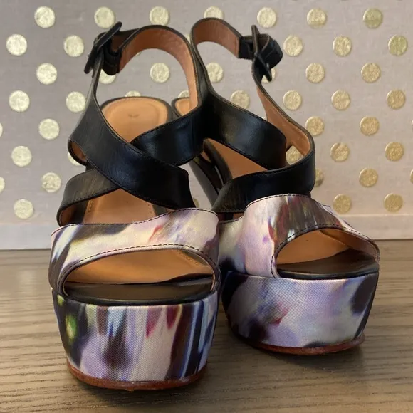 Anthropologie LEIFSDOTTIR Multi Color Curved  Leather Wedge Platform Sandals 37