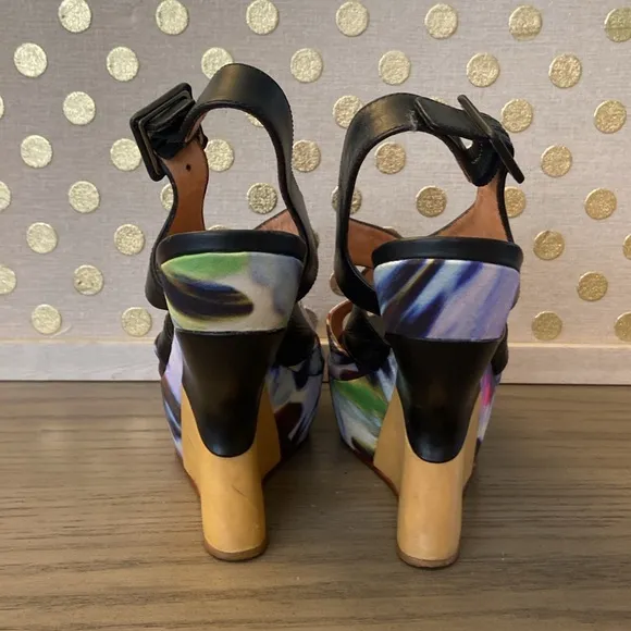 Anthropologie LEIFSDOTTIR Multi Color Curved  Leather Wedge Platform Sandals 37